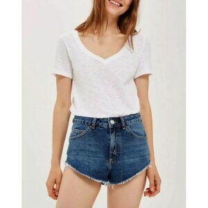 Topshop Moto Kiri Jean Shorts High Rise Waist Denim Raw hem Blue Size 4